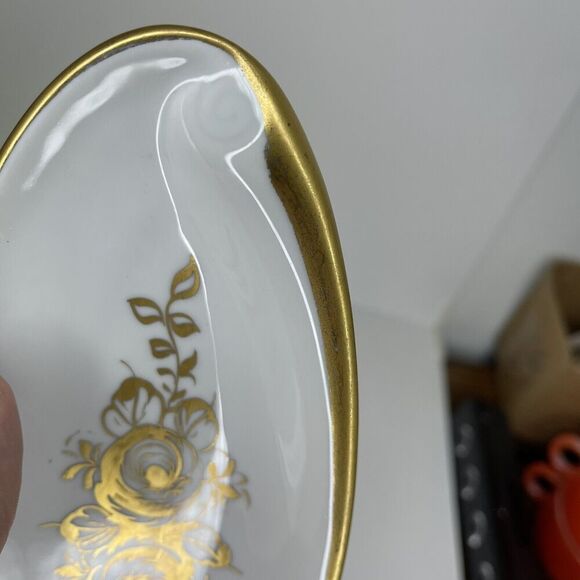 Porcelain De France Hand Painted Oval Celery Dish Trinket Gold Cream 9.5" x 4" - Picture 6 of 6